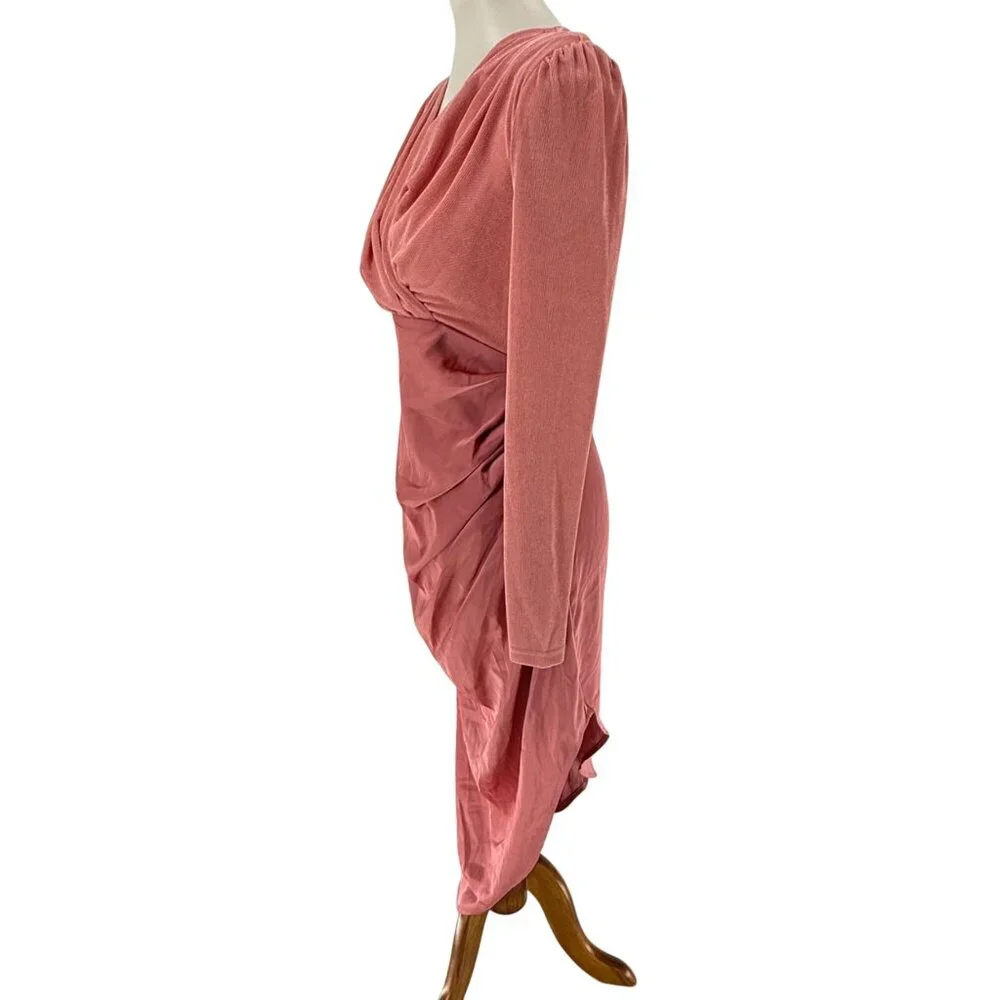 NWOT, Pink Draped Long-Sleeve Midi Dress By Spoken, L - Picture 4 of 12